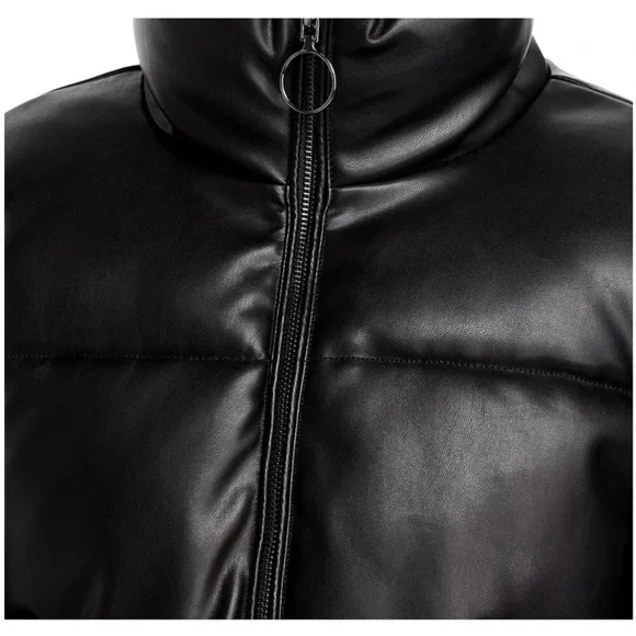 Aqua Women’s Faux Leather Short Puffer Coat size XS - Picture 4 of 8
